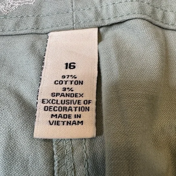 FRENCH LAUNDRY SPORT Women's Cotton Embroidered‎ Sage Capris Plus Size 16 - Picture 6 of 10